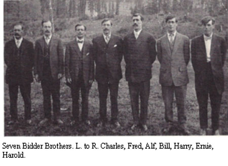 Seven Bidder Brothers. L. to R. Charles, Fred, Alf, Bill, Harry, Ernie, 
Harold.