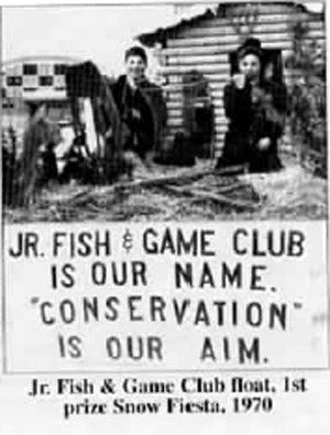 Jr. Fish & Game Club float, 1st prize Snow Fiesta, 1970