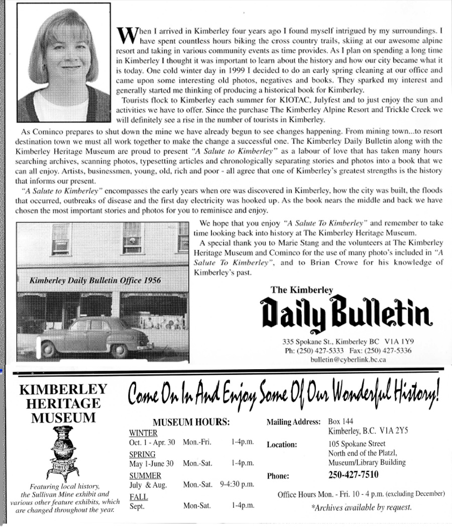 inside front cover Salute to Kimberley